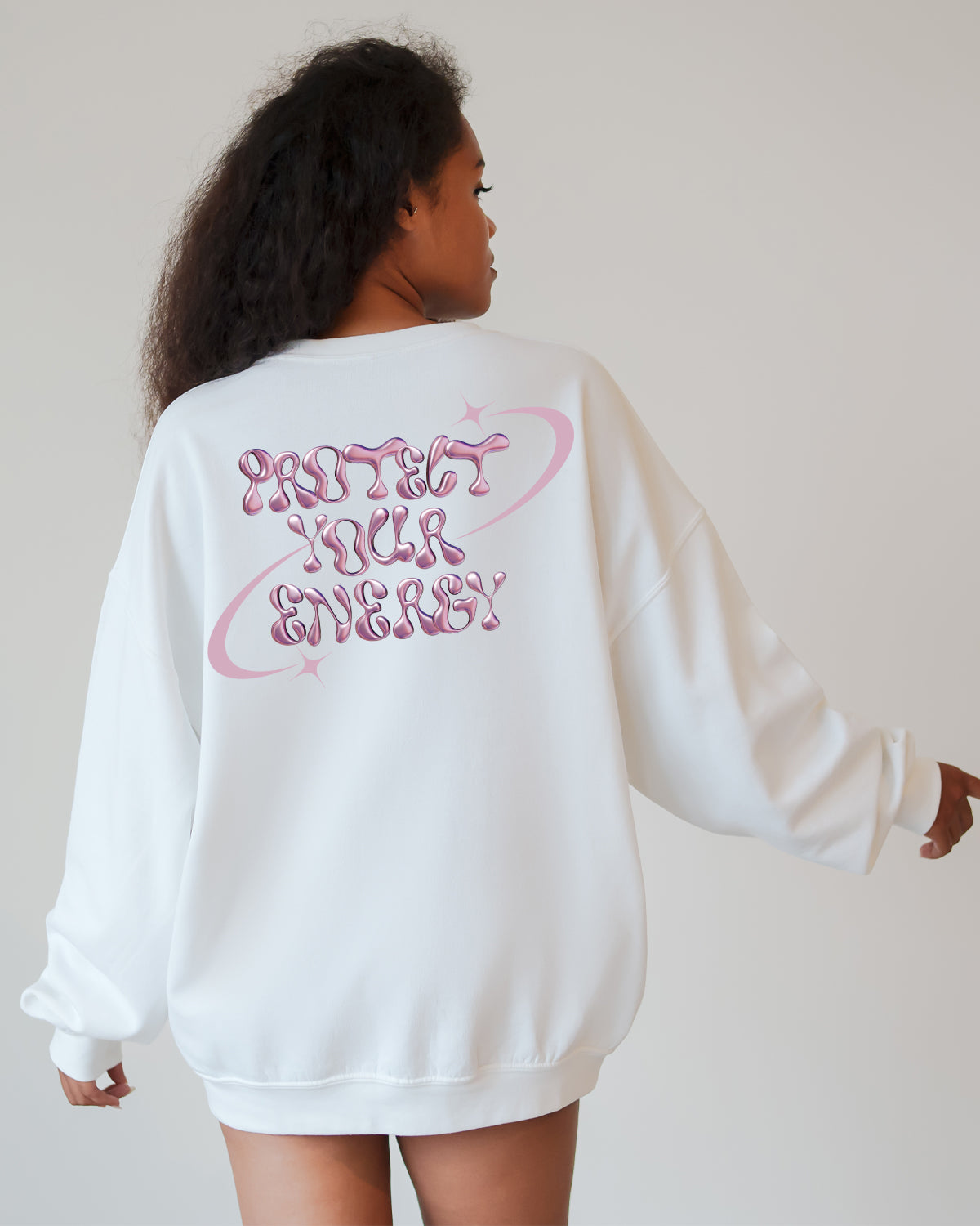 Protect Your Energy Metallic - White Crewneck