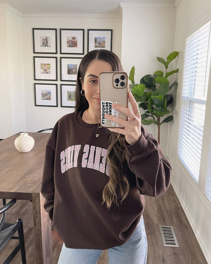 Buenas Vibes Varsity - Chocolate Crewneck